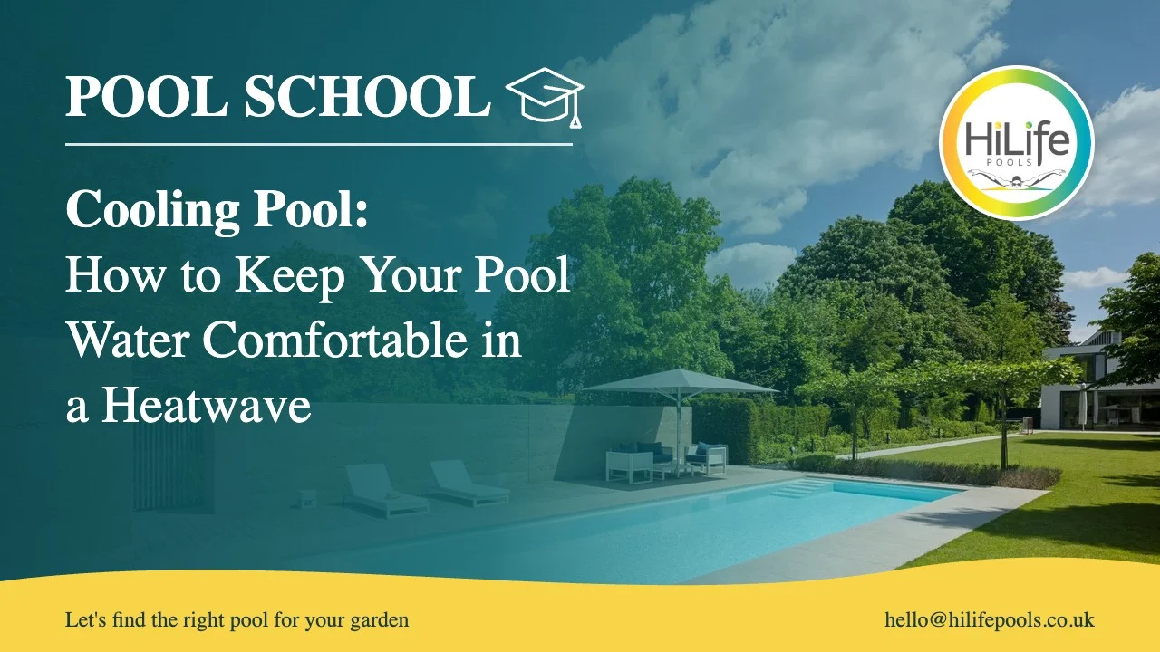 Cooling pool guide from HiLife Pools, with a garden pool, lawn and blue sky