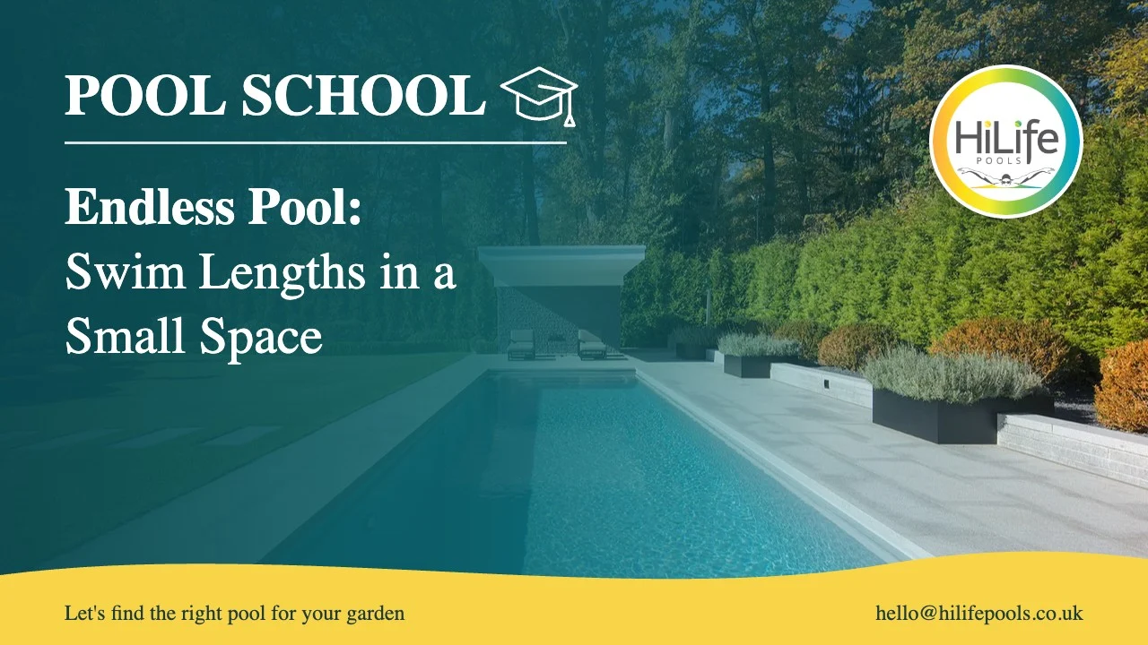 Endless pool guide from HiLife Pools, with a long, narrow lap pool