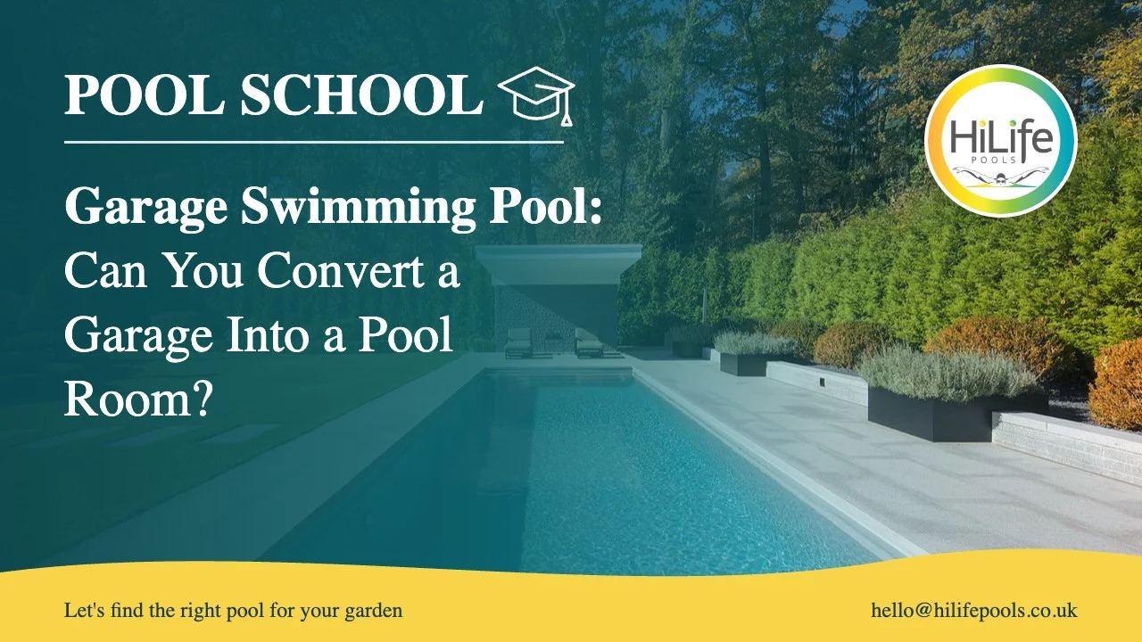 Garage swimming pool guide from HiLife Pools, with a long, narrow lap pool