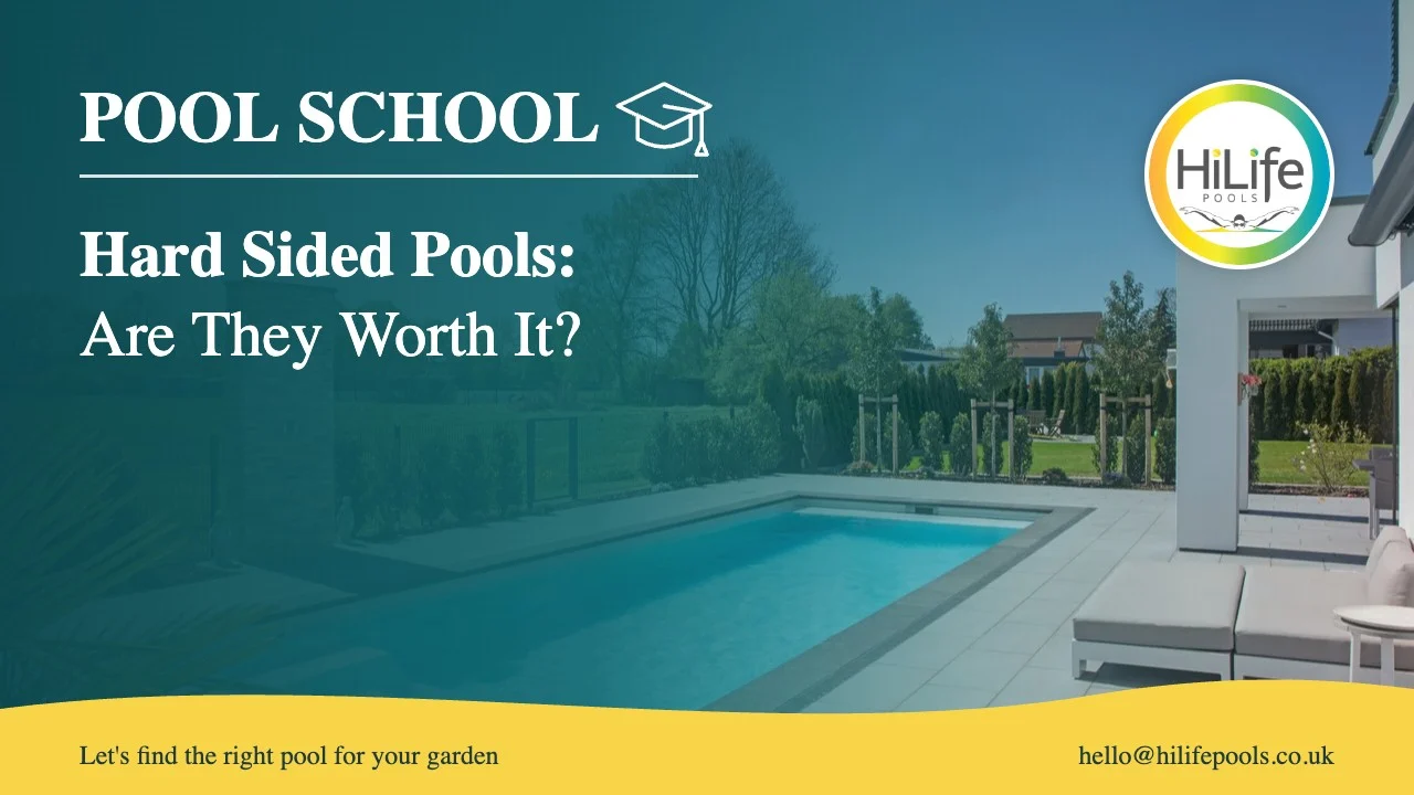 Hard sided pools guide from HiLife Pools, with a pool with a paved terrace.