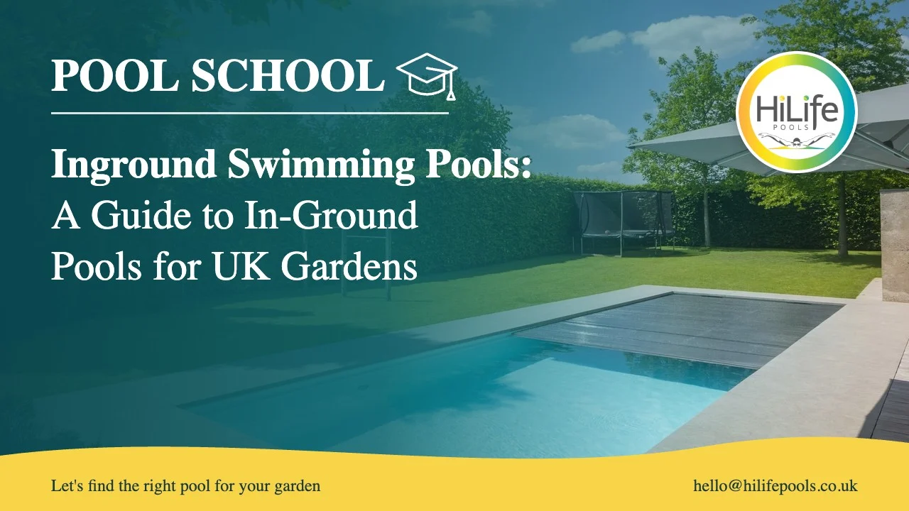 Inground swimming pools guide from HiLife Pools, with a garden pool with a slatted cover