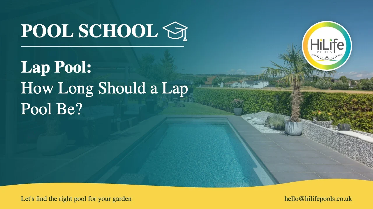 Lap pool guide from HiLife Pools, with a long pool with palms and a terrace