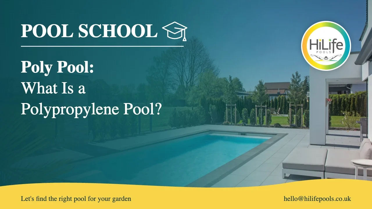 Poly pool guide from HiLife Pools, with a pool with a paved terrace.