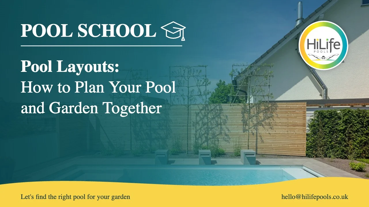 Pool layouts guide from HiLife Pools, with wide entry steps and a timber fence