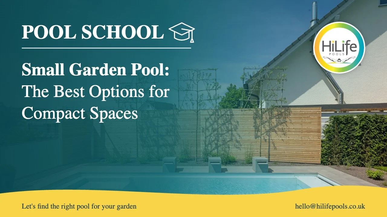 Small garden pool guide from HiLife Pools, with wide entry steps and a timber fence