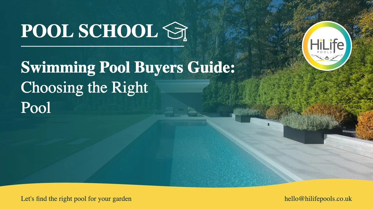 Swimming pool buyers guide guide from HiLife Pools, with a long, narrow lap pool