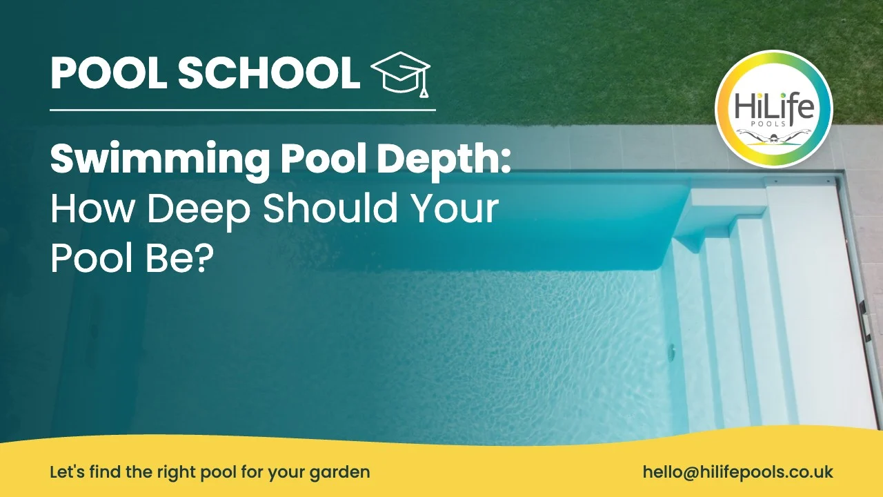 Swimming pool depth guide from HiLife Pools, with clear water over pool steps