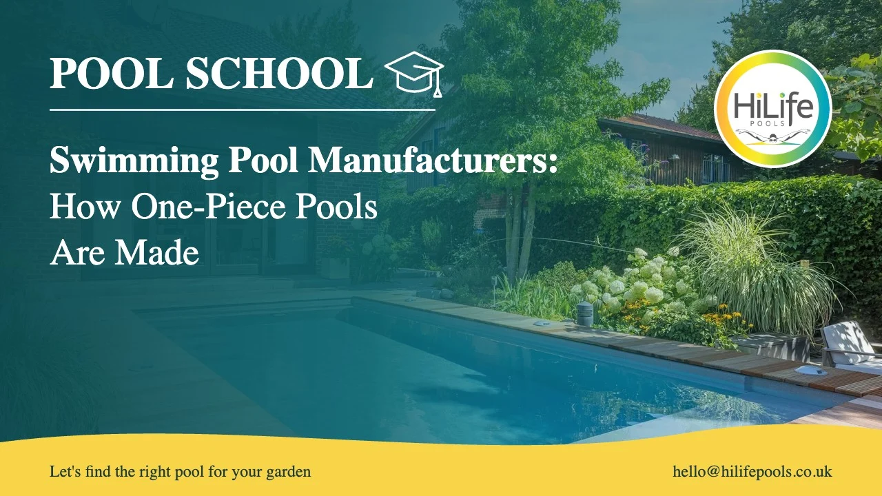 Swimming pool manufacturers guide from HiLife Pools, with a pool with timber decking