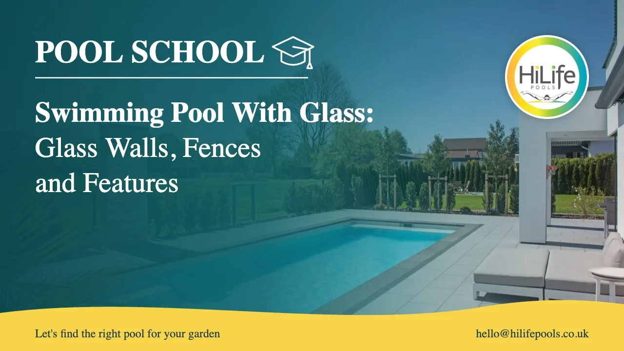 Swimming pool with glass guide from HiLife Pools, with a pool with a paved terrace.