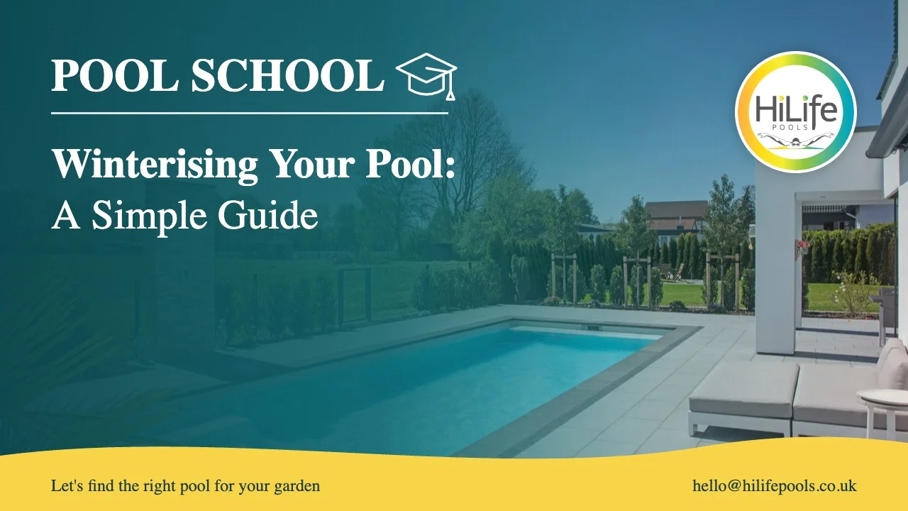 Winterising your pool guide from HiLife Pools, with a pool with a paved terrace